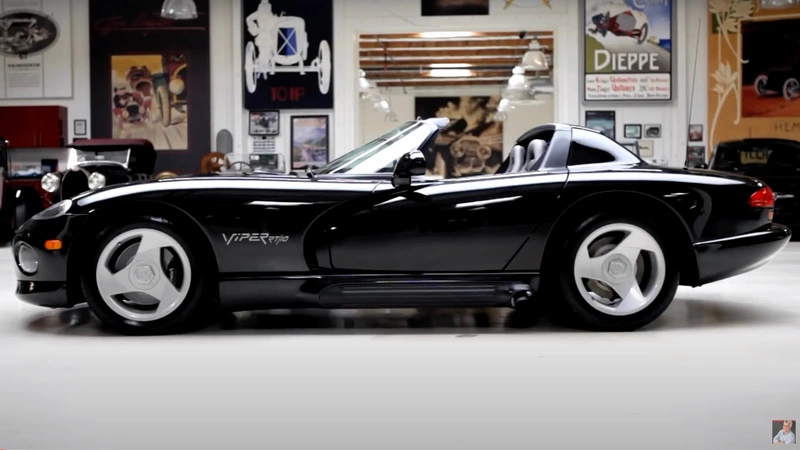 Jay Leno shows off his original Dodge Viper automobile.