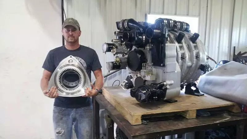 The 11.6-liter twin rotary diesel engine was nearly complete.