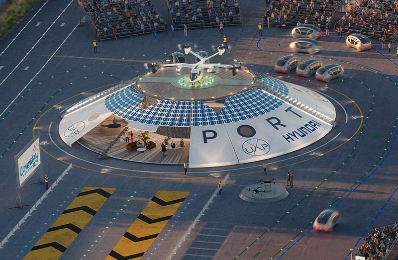 In the future, flying cabs will take off and land at city airports like this one.